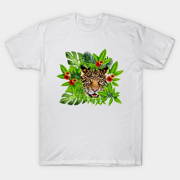 Leopard Face Tropical T-Shirt by dukito